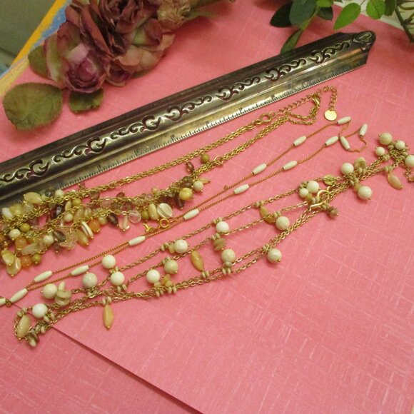 TRIFARI Milk Glass Crystal Gold Necklace Variety~ VINTAGE Gold Chain Beads - Picture 16 of 16